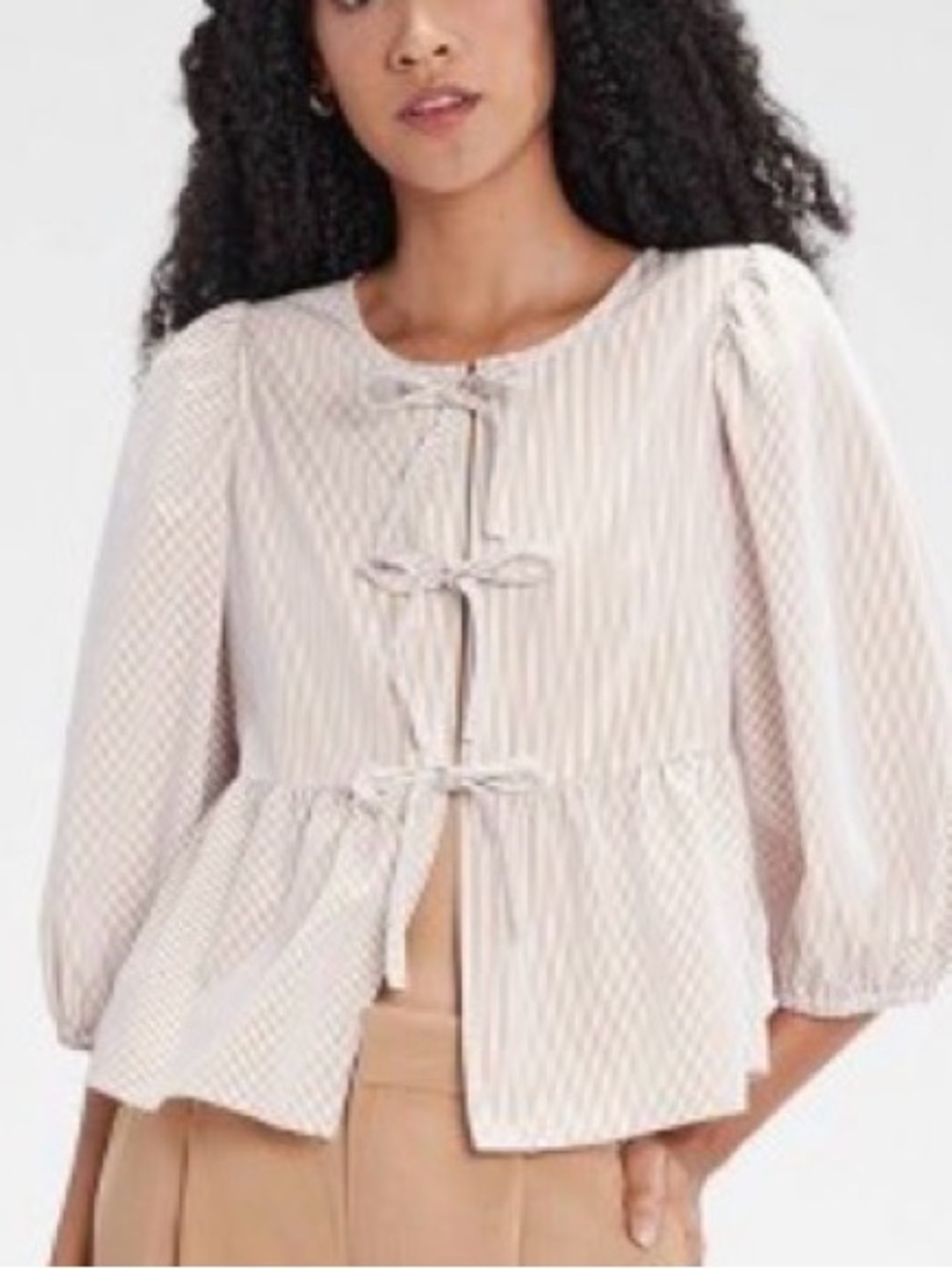 A New Day Tie Front Puff Sleeve